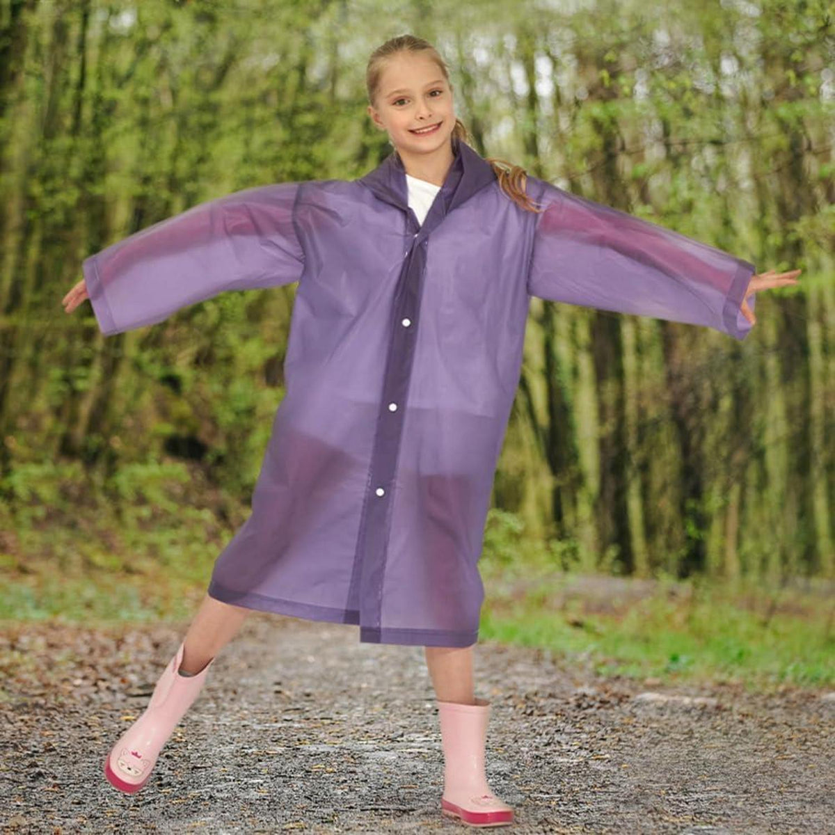 2er Set Kinder Regenponcho mit Kapuze und Ärmeln, wiederverwendbar, blau & lila