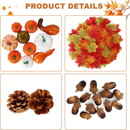 Herbstdeko Set mit Kürbissen, Tannenzapfen, Ahornblättern - DIY Herbst, Thanksgiving, Halloween Party Deko