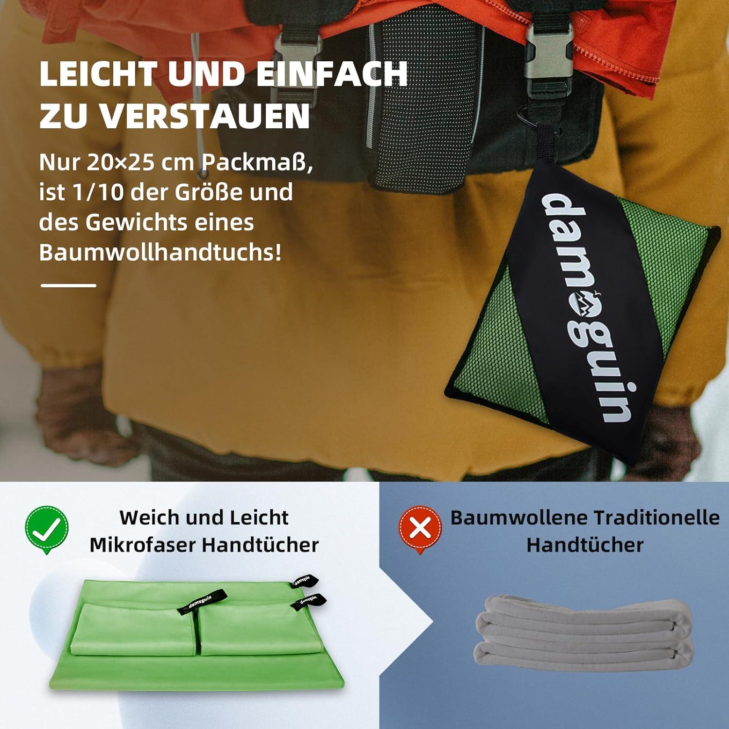 3er-Set Mikrofaser Handtuch Schnelltrocknend Fitness Strand Badetuch Grün