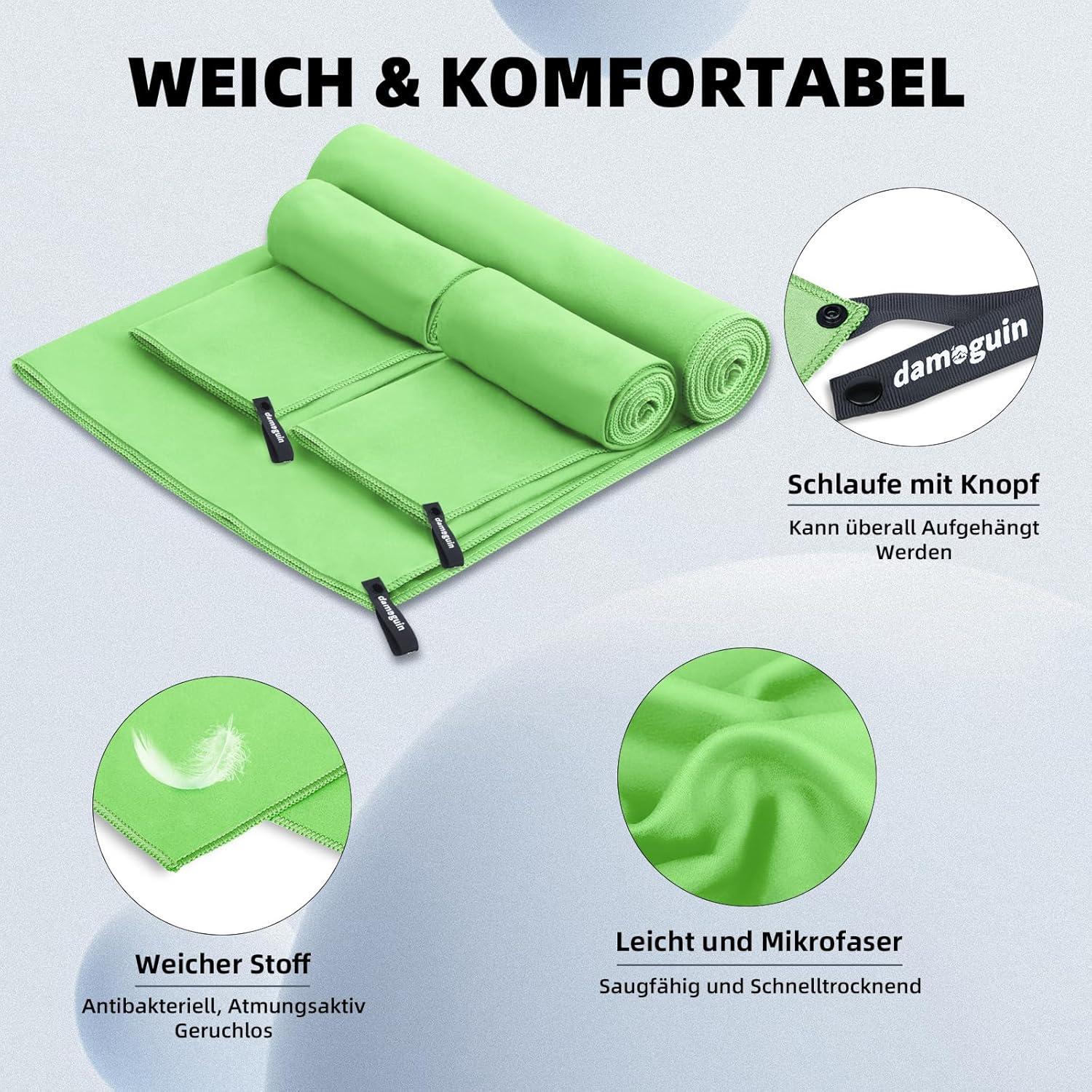 3er-Set Mikrofaser Fitness Handtuch Sporthandtuch Strandtuch 180x80cm 2x 80x40cm