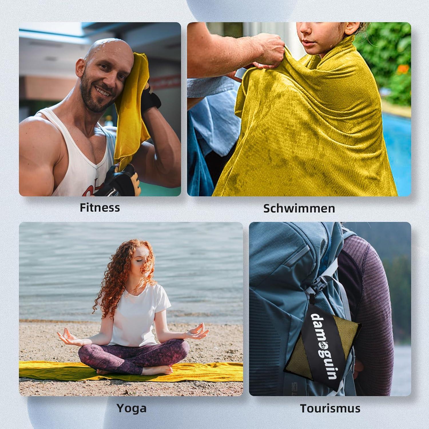 3er-Set Mikrofaser Fitness Handtuch Gelb 180x80cm & 2x40cm