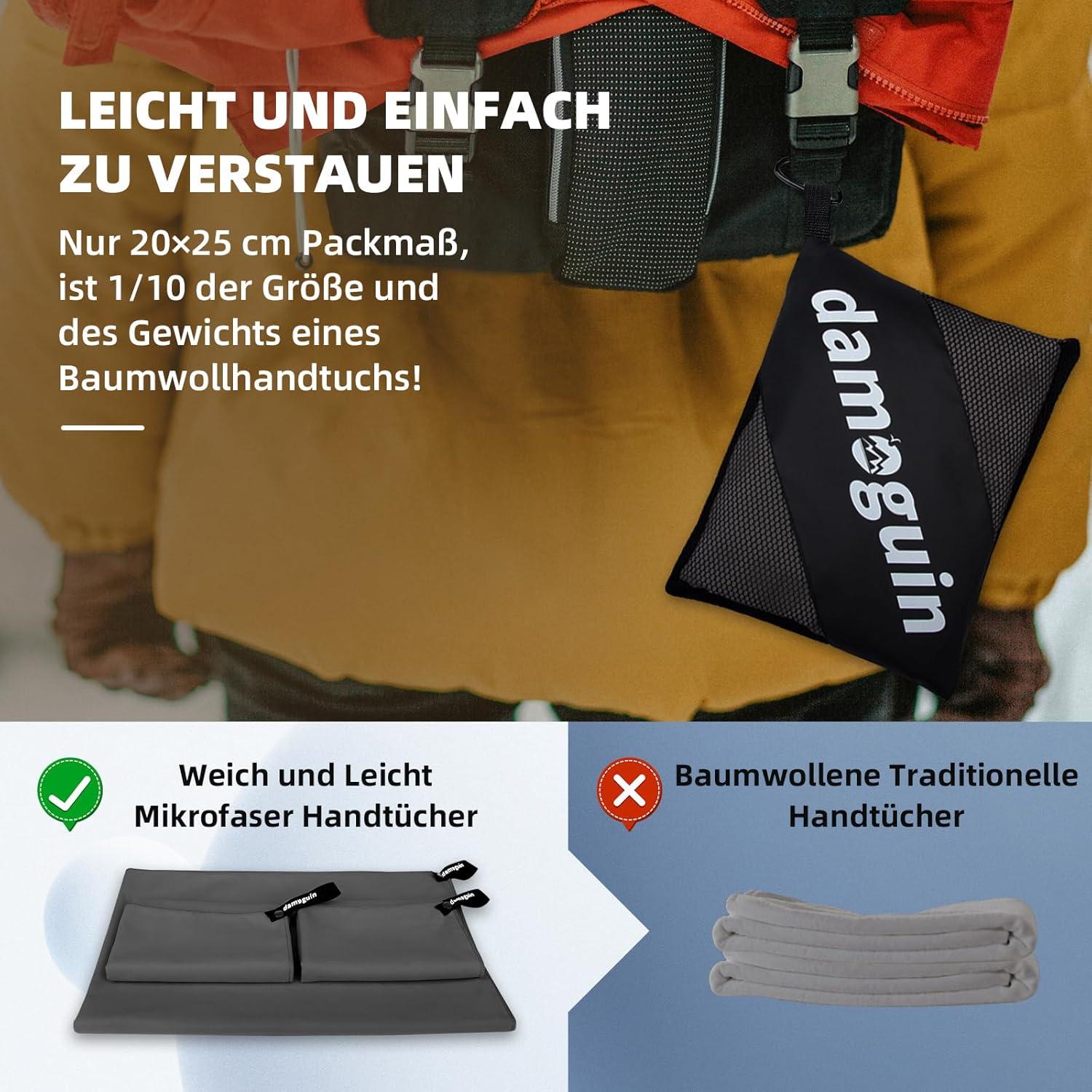 Mikrofaser Handtuch Set (3-teilig) Dunkelgrau 180x80cm & 2x 80x40cm - Schnelltrocknend & Saugfähig
