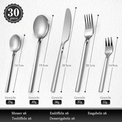 Edelstahl Besteck Set 6 Personen 30 teilig Spülmaschinenfest Silber