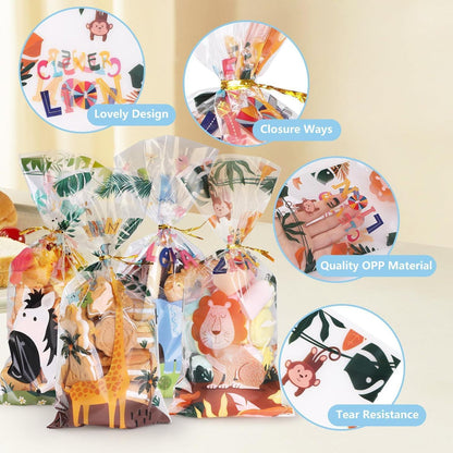 100 Zellophantüten mit Tier-Muster für Süßigkeiten & Geschenke