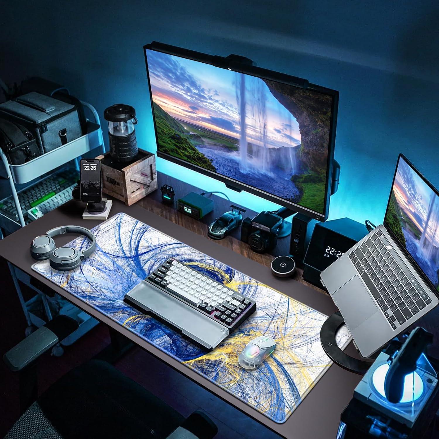 Gaming Mauspad XXL 900x400mm Blaugold Vernähte Kanten