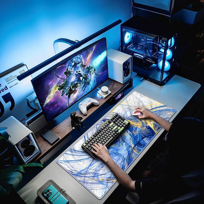 Gaming Mauspad XXL Blaugold 900x400mm Anti-Rutsch Wasserdicht Vernähte