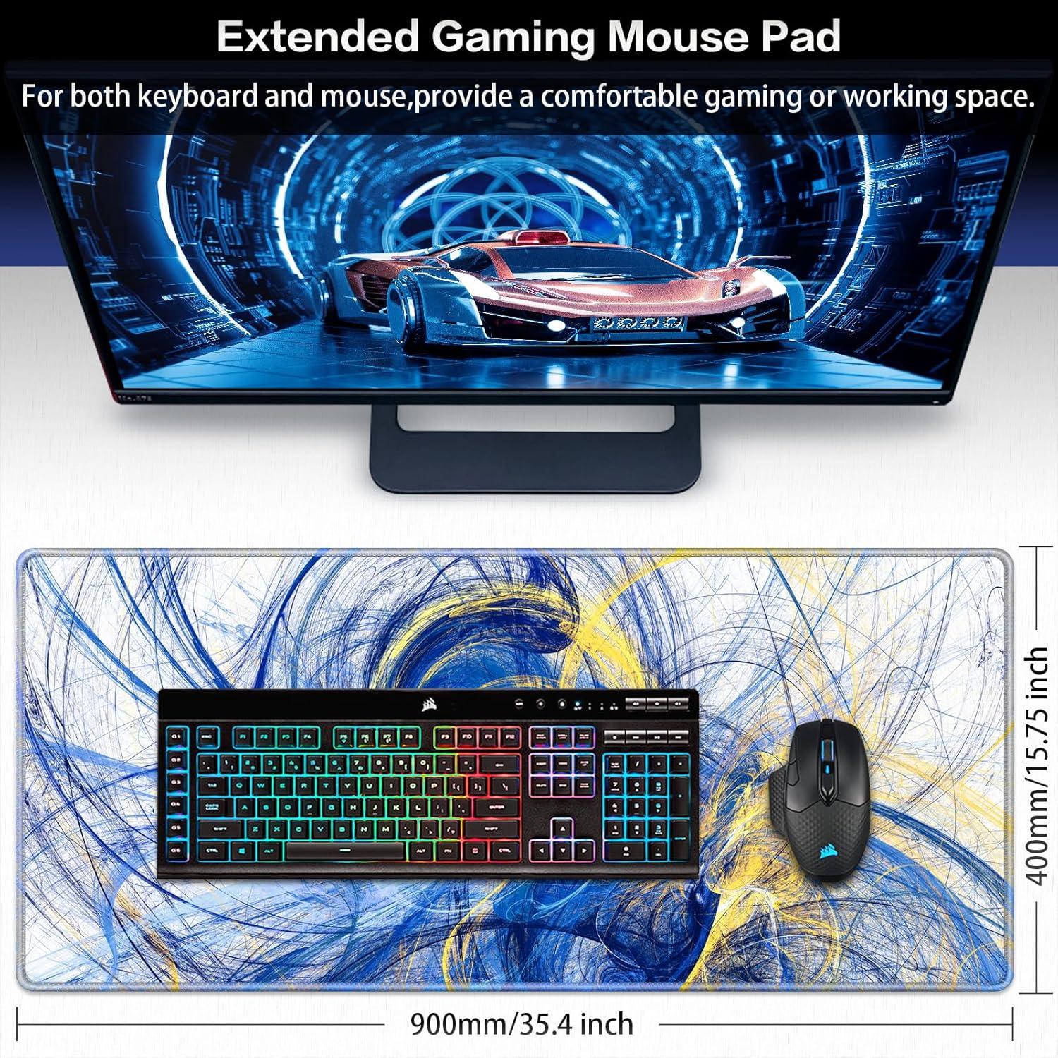 Abetcabe Gaming Mauspad XXL wasserdicht 900x400mm blaugold