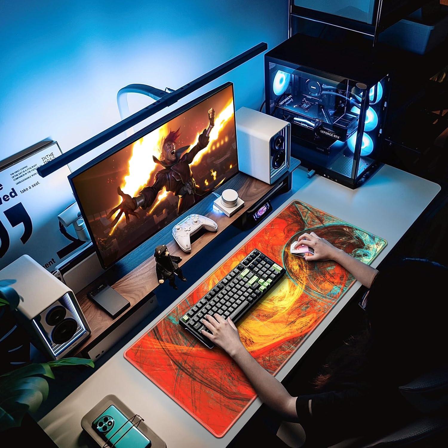 Großes Gaming Mauspad XXL 900x400mm Rot-grün Wasserdicht Vernähte Kanten