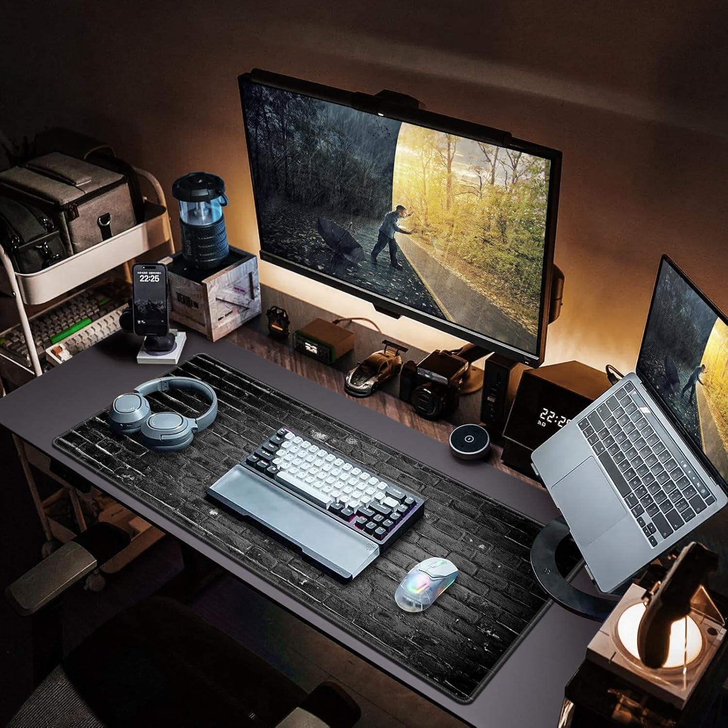 Gaming Mauspad XXL 900x400mm Schwarze Ziegelmauer Wasserdicht Vernähte