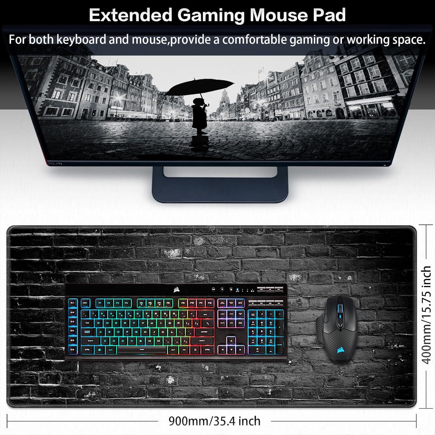 Gaming Mauspad XXL 900x400mm Schwarz wasserdicht Anti-Rutsch vernähte Kanten