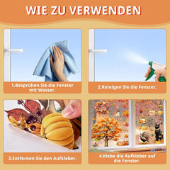 Fensterbilder Herbst Katze Kürbis Ahornblatt Selbstklebend 76