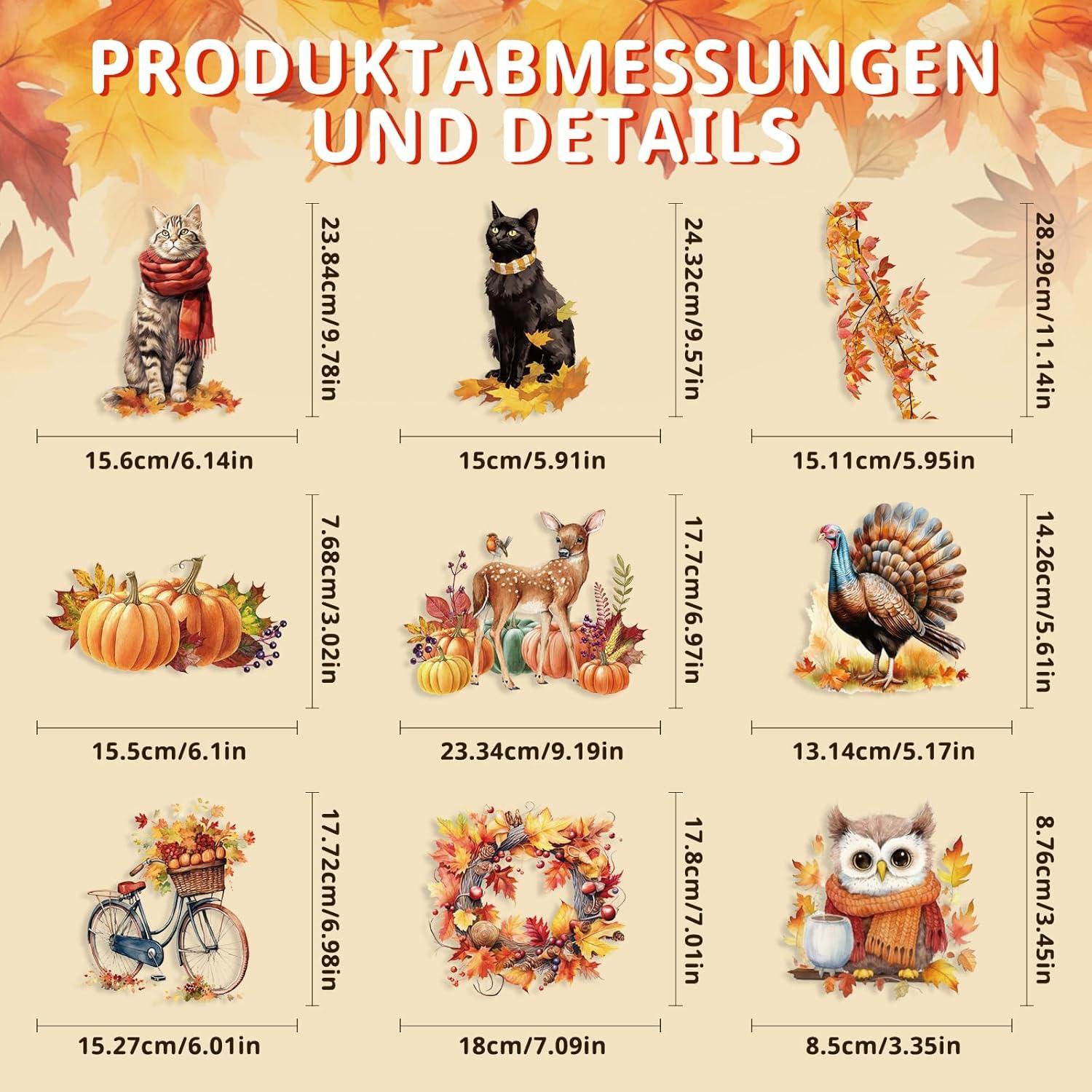 Herbst Fensterbilder Katze Kürbis Ahornblatt 76 Stück Aufkleber
