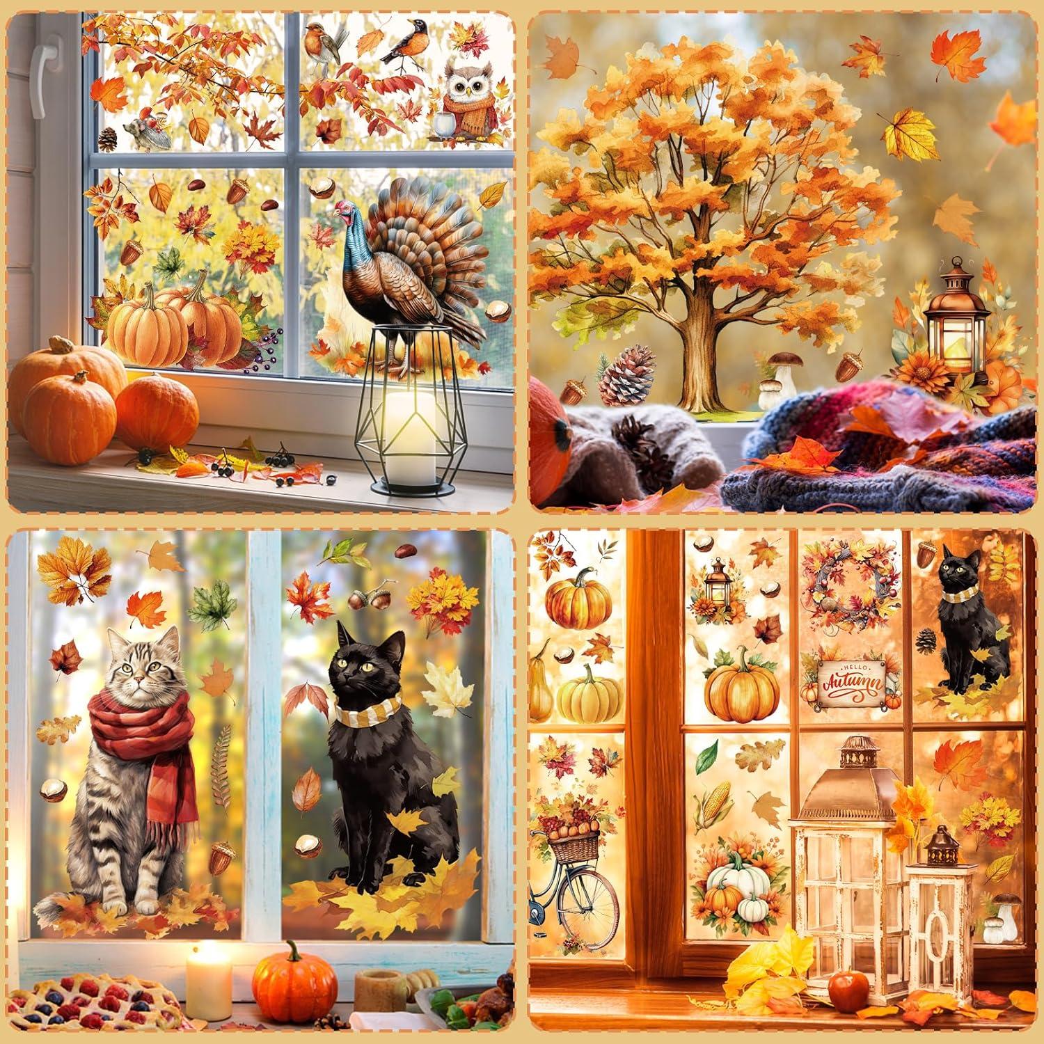 Herbst Fensterbilder Katze Kürbis Ahornblatt 76 Stück Aufkleber