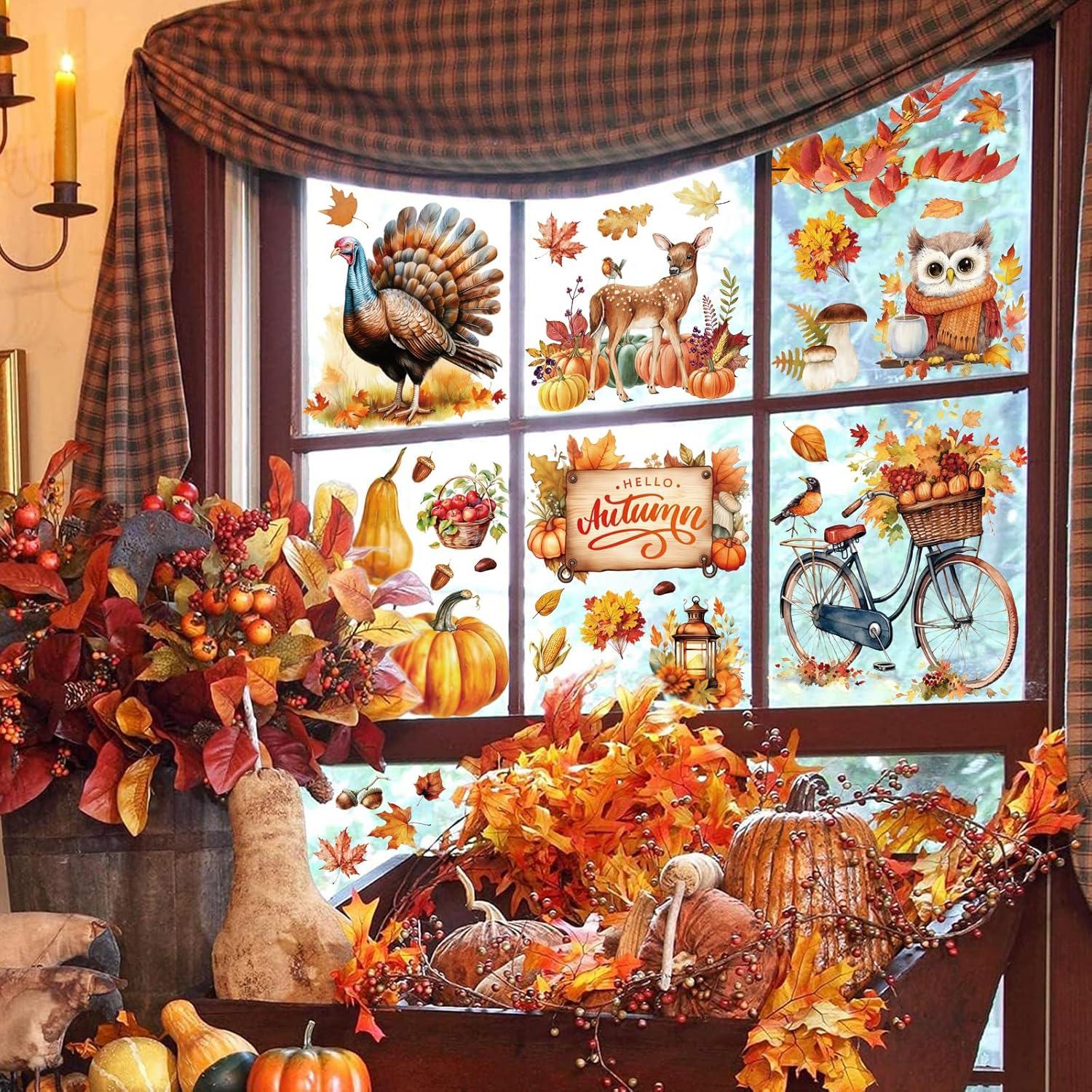 Fensterbilder Herbst Katze Kürbis Ahornblatt Selbstklebend Aufkleber 76 Stück