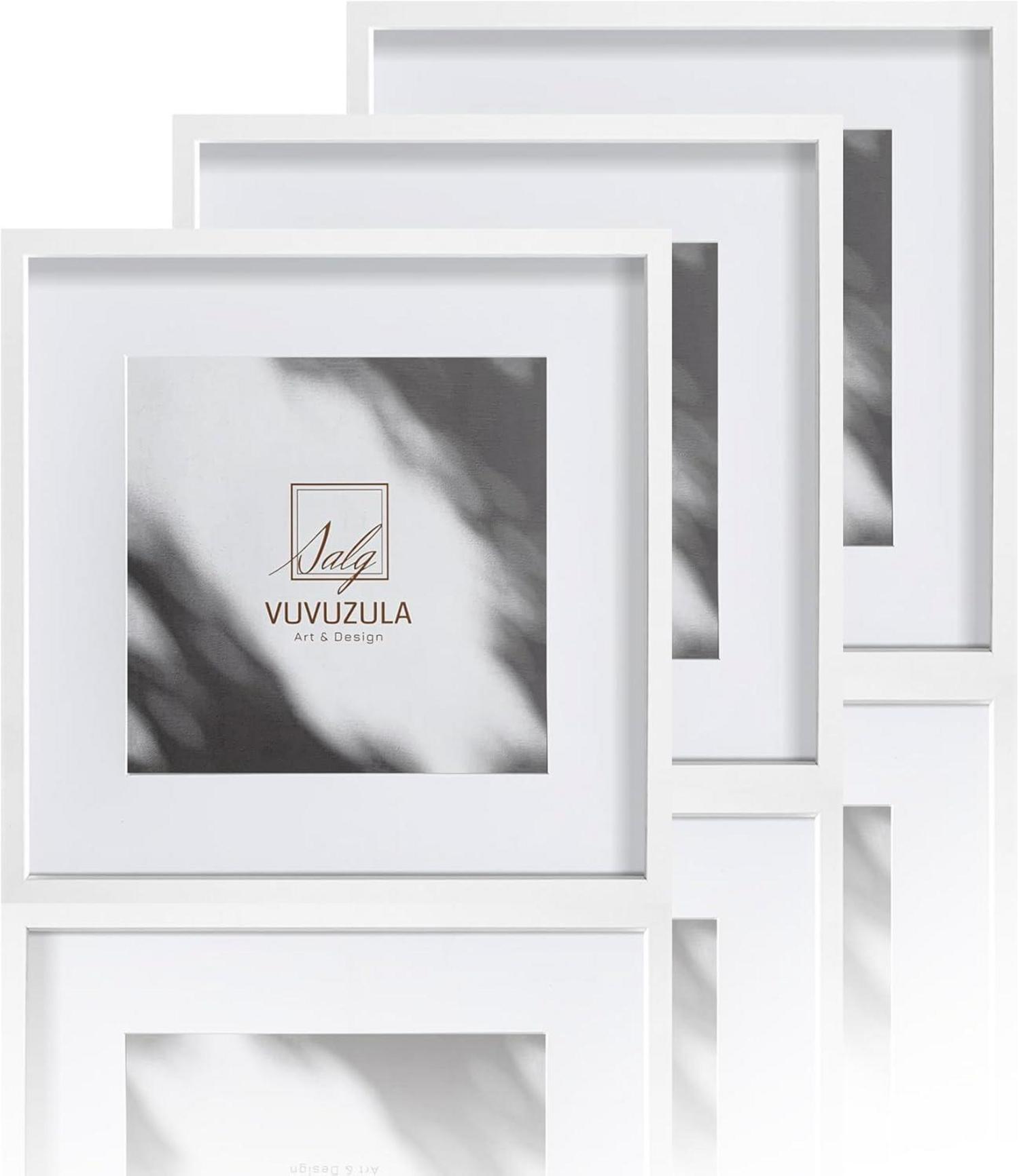 Bilderrahmen 30x30cm Weiß Holz 3er Set Quadratisch Fotorahmen mit