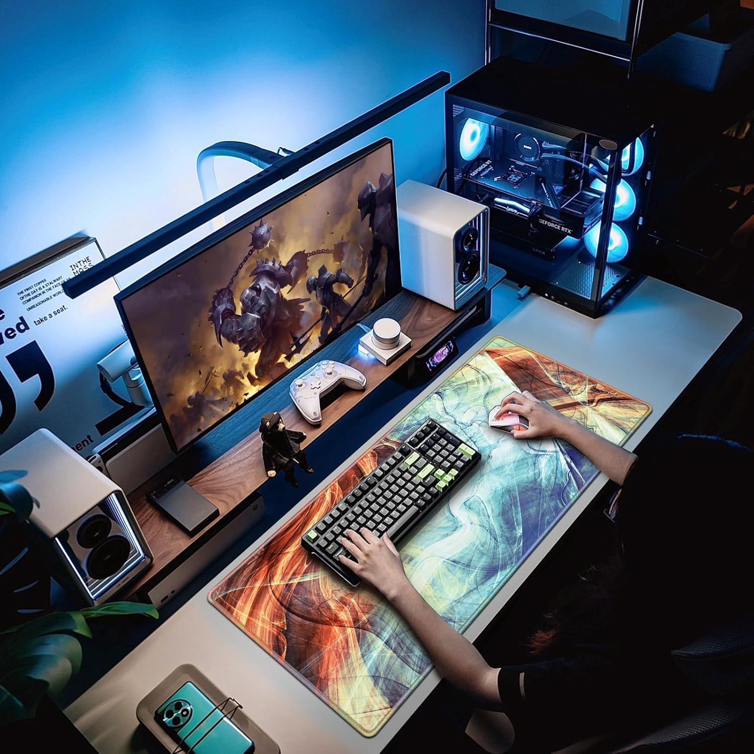 Großes Gaming Mauspad 900x400mm Wasserdicht Vernähte Kanten Anti-Rutsch