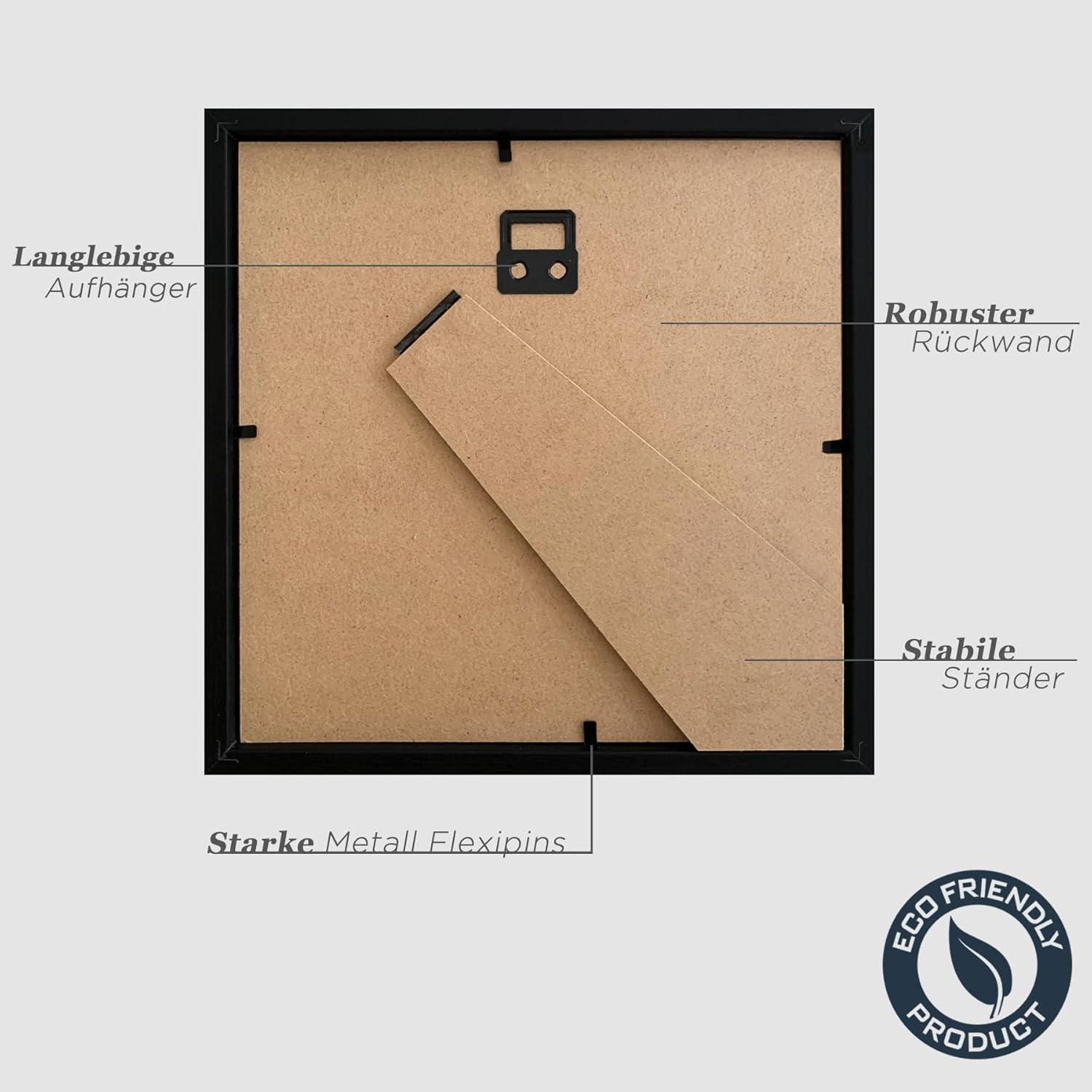 VUVUZULA Bilderrahmen 20x20cm Schwarz Holz 3er Set Passepartout Fotorahmen