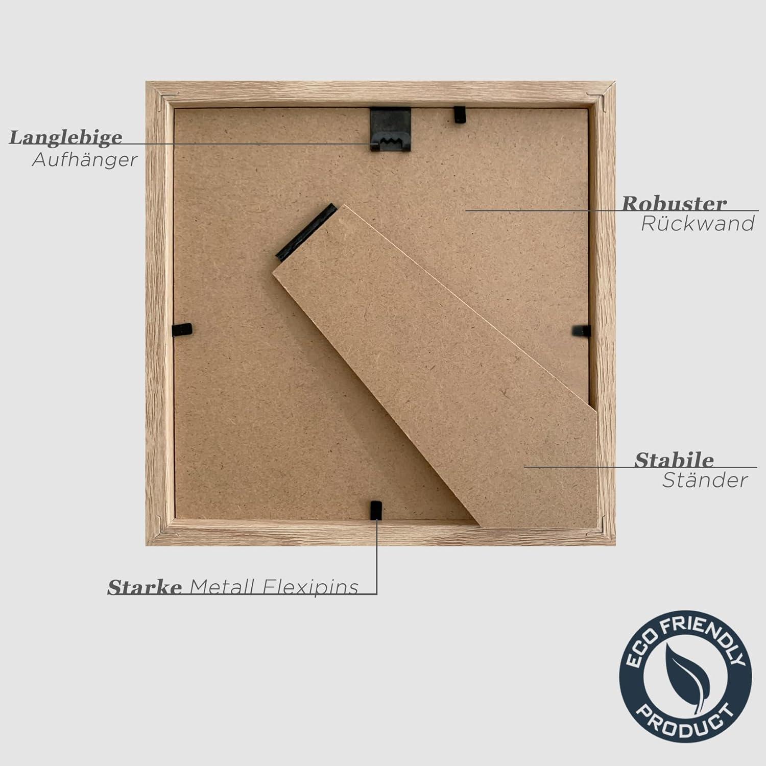 Bilderrahmen 15x15cm Holz Set Eiche Quadratisch Fotorahmen Passepartout 10x10cm