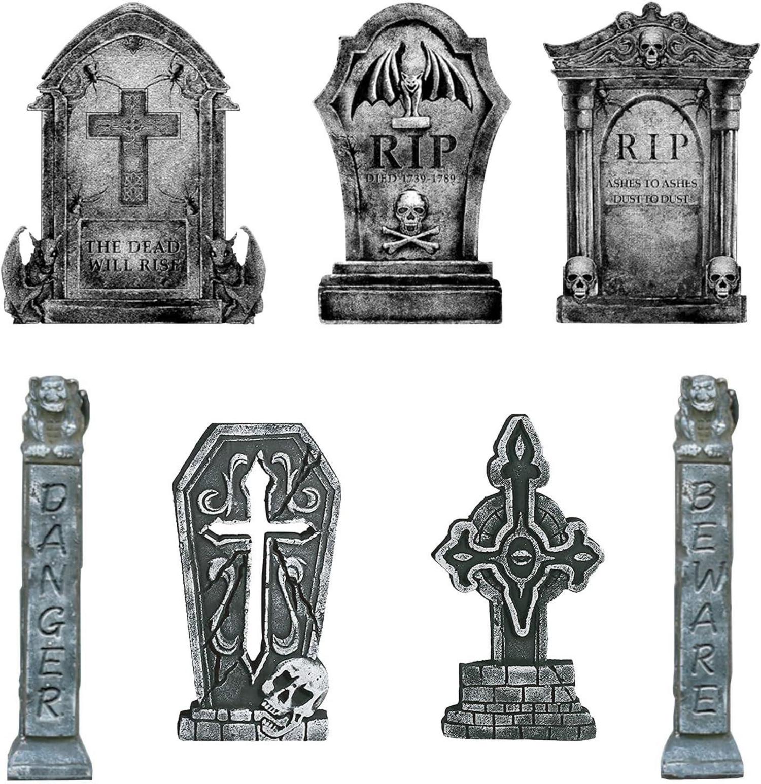7er Set Halloween Grabstein Outdoor Deko Friedhof Grusel Party