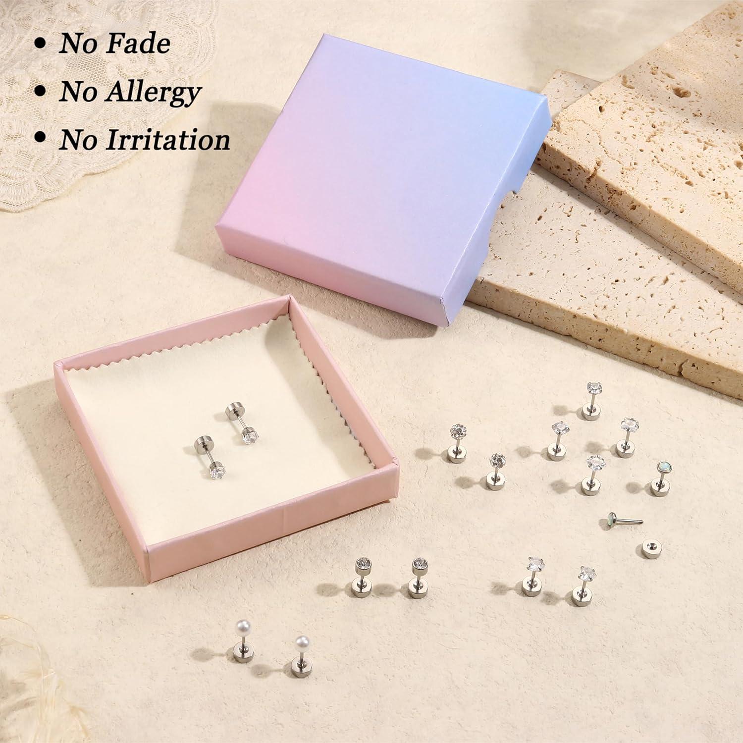 8 Paar Hypoallergene Chirurgenstahl Ohrringe Set Opal Zirkonia Perle