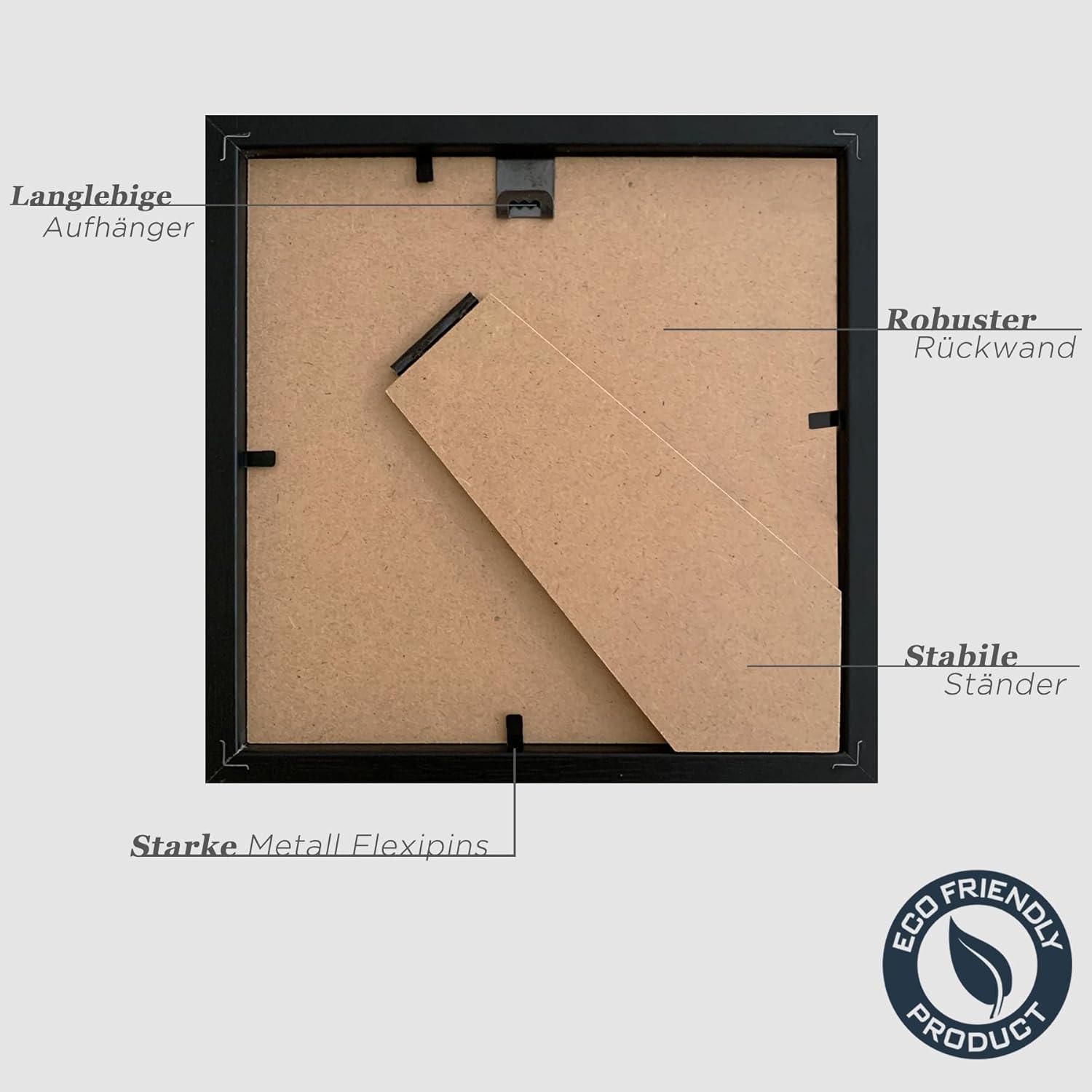 Schwarze Holz-Bilderrahmen Set 15x15cm Quadratisch Passepartout 10x10cm - 3er Set
