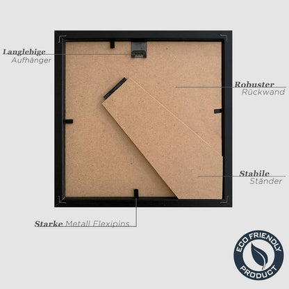 Schwarze Holz-Bilderrahmen Set 15x15cm Quadratisch Passepartout 10x10cm - 3er Set