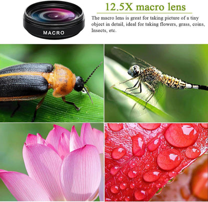 2 in 1 Handy Objektiv Kit 0.45X Weitwinkel und 12.5X Makro für iOS Android Tablet