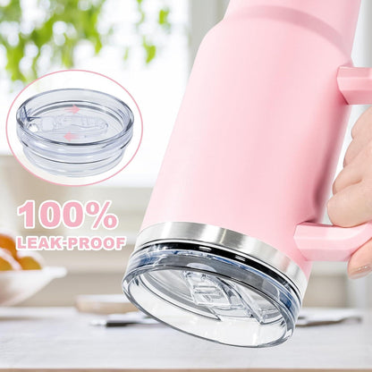Isolierter Thermobecher mit Henkel und Strohhalm
