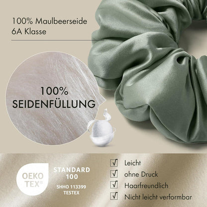 Großer Seiden-Haargummi mit Maulbeerseide für Frauen - Avocadogrün