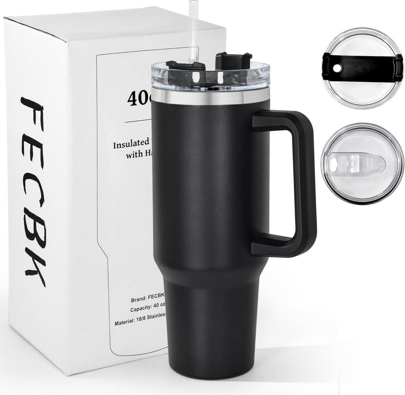 Isolierter Thermobecher mit Strohhalm 1,2L Schwarz