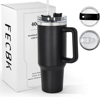 Isolierter Thermobecher mit Strohhalm 1,2L Schwarz
