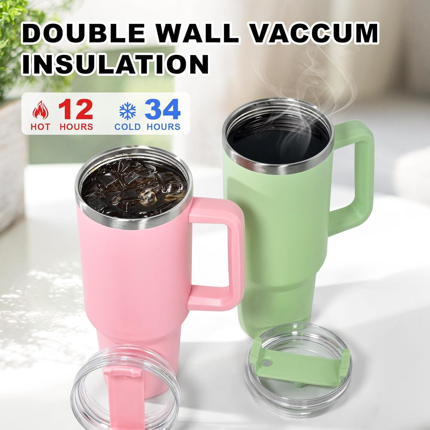 Thermobecher mit Strohhalm und Henkel 1,2L Edelstahl Schwarz