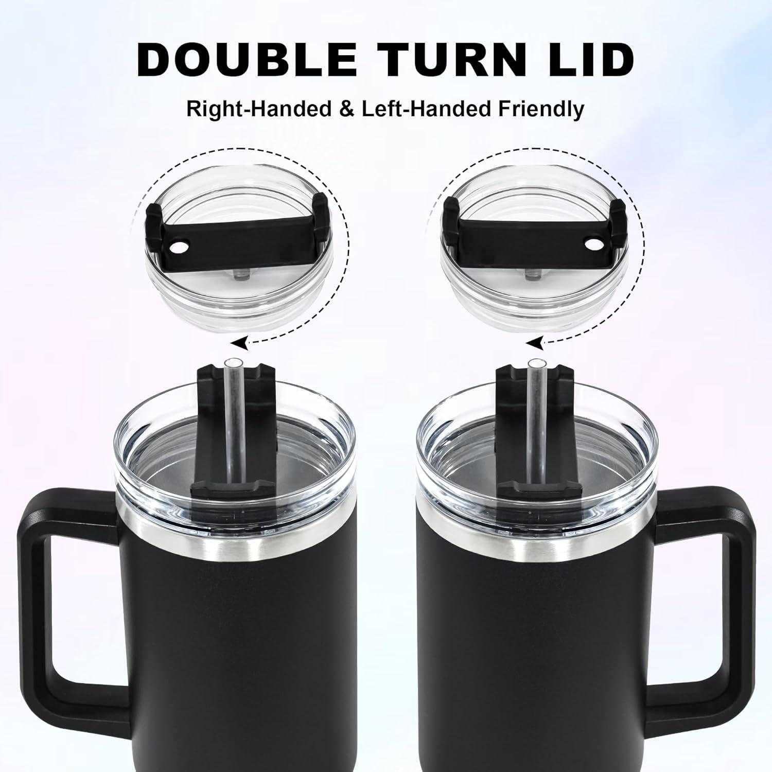 Isolierter Thermobecher mit Griff, 1,2L, Auslaufsicher, Vakuumisoliert, Schwarz
