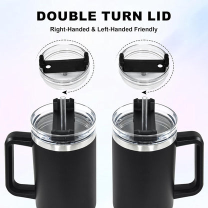 Isolierter Thermobecher mit Griff, 1,2L, Auslaufsicher, Vakuumisoliert, Schwarz