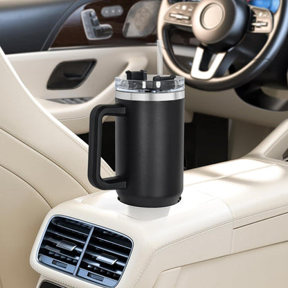 Thermobecher mit Strohhalm und Henkel 1,2L, Auslaufsicher, Edelstahl
