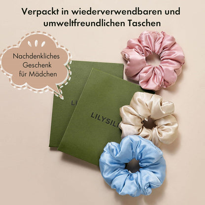 Seiden Haargummi Damen 100% Maulbeerseide XL Haarschleife Eisblau