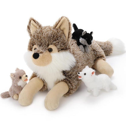 XXL Plüsch Wolf mit 3 Babys – Kuscheltier 50cm für Kinder