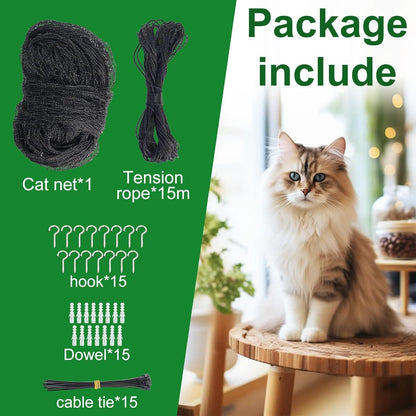 Katzennetz für Balkon 4x3m Schwarz drahtverstärkt inkl. Zubehör & 15M