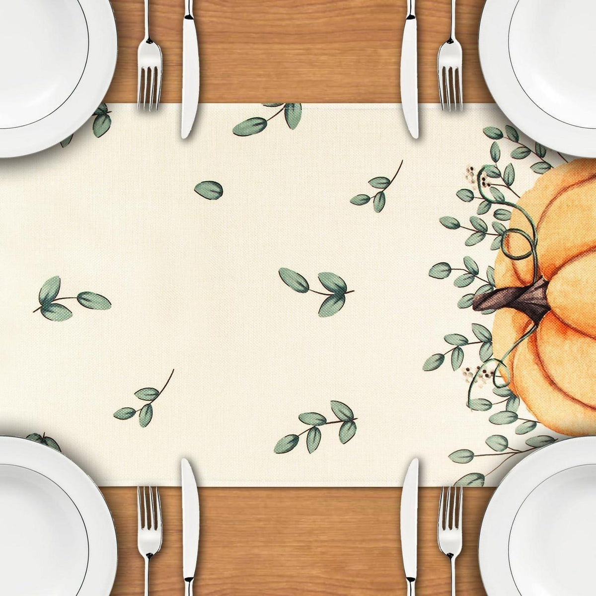 Herbst Tischläufer Kürbis Design 40x180cm Leinen