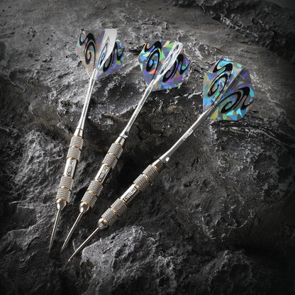 CyeeLife Dartpfeile Set - 24g Steeldarts mit Metallspitze, 3 Stück, Aluminium Schäfte, PC Schäfte, 6 Flights, 1 Tool-Schärfer