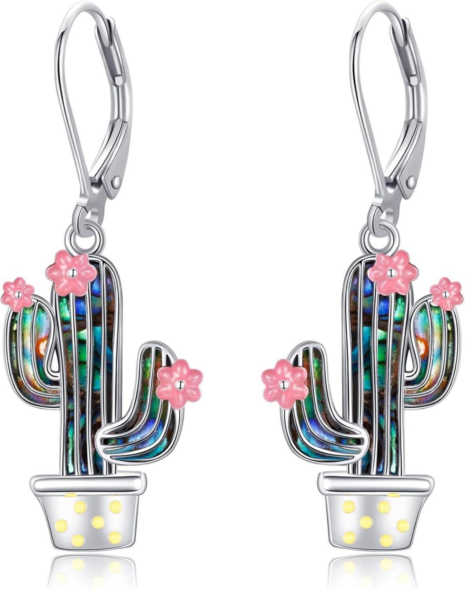 925 Sterling Silber Kaktus Ohrringe Sukkulenten Dangle Drop Titel