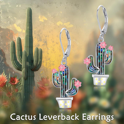 Silber Kaktus Ohrringe Damen Sterling Sukkulenten Dangle Drop Schmuck
