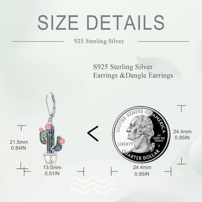 Kaktus Ohrringe 925 Silber Pflanze Dangle Drop Sukkulenten Schmuck