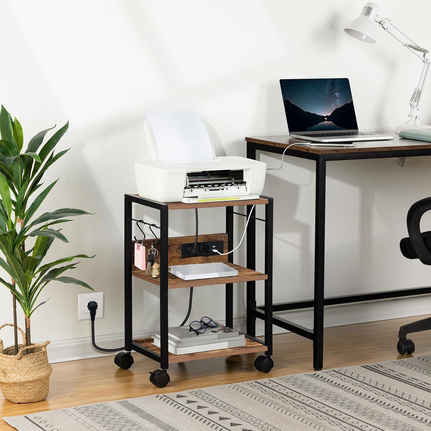 Druckertisch mit Rollen und Ladestation, 3-stufiger