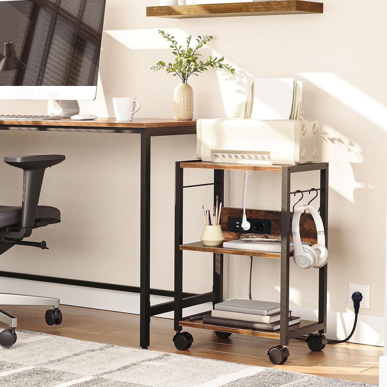 Druckertisch mit Rollen und Ladestation, 3-stufiger Druckerständer 60 cm