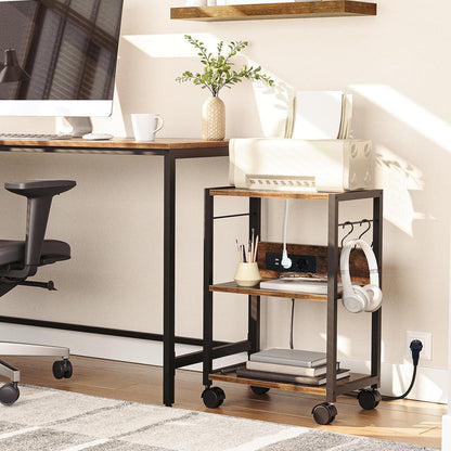 Druckertisch mit Rollen und Ladestation, 3-stufiger Druckerständer 60 cm