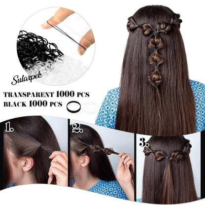 2000 Stk. Mini Haargummis Set mit Stylingzubehör - für Kinder, Hochzeiten & mehr