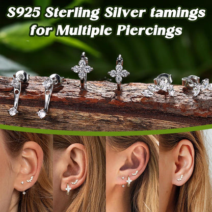 Silber 925 Ohrringe Set für Damen Mädchen Vergoldete Creolen