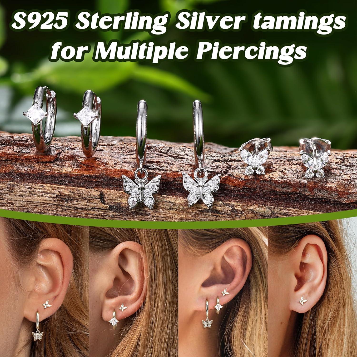 Ohrringe Set Silber 925 Damen Mädchen 14K Vergoldet Zirkonia