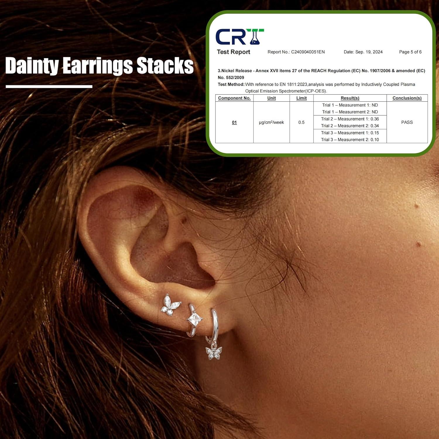 Ohrringe Silber 925 Damen Mädchen Zirkonia Schmetterling Piercings Set